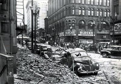 Aftermath of Puget Sound earthquake, April 13, 1949