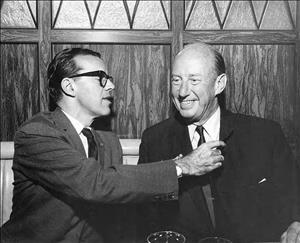 Seattle World's Fair Commission Chairman Edward E. Carlson (left), U.S. Ambassador to the U.N. Adlai Stevenson, Seattle,1962