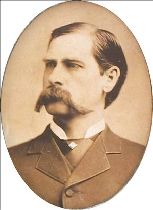 Photograph of Wyatt Earp with handlebar mustache.