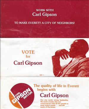 Campaign poster for Carl Gipson's Everett mayoral race with profile photo of candidate and reading in part "The quality of life in Everett begins with Carl Gipson."
