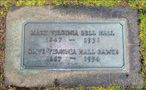Virginia Bell Hall, Olive Hall Banks grave marker, Mount Pleasant Cemetery, Seattle