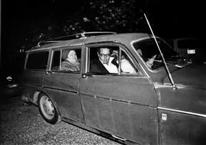 Lorenzo Milam and two others in a car, leaving the KRAB-FM studio after it went of the air for the last tim