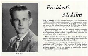 A black and white photo of a young white man on a page that says President's Medalist