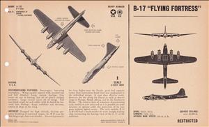 Illustration and description of top, side, front and bottom of the B-17 Flying Fortress