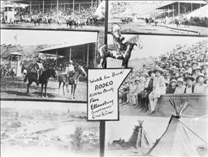 Photo collage advertisement with various angles of the fairgrounds, including to teepee structures on the bottom right hand side