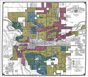 Multi-colored map with the title "Map of Spokane, 1920"